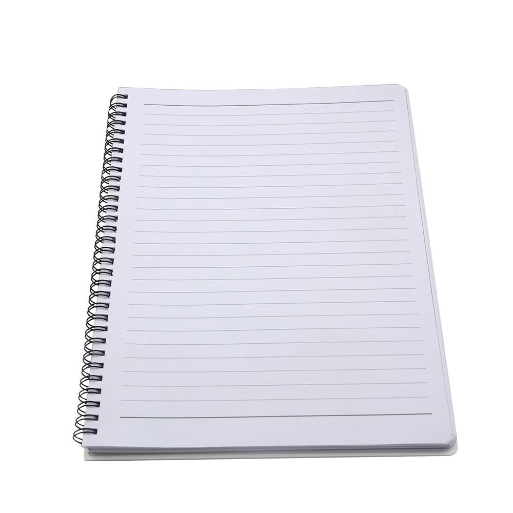 Notebook with spiral binding on a white background
